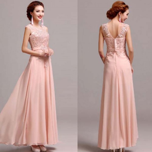 Pink Sheer Mesh Lace Long Evening Dress (Size XXL)